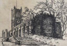 *Local Interest - Hilda Simpson (19th/20th Century), a monochrome etching, 'Lancaster Priory',