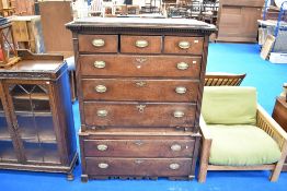 A period oak chest on chest having secretaire section, height approx. 170CM