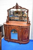 A Victorian mahogany mirror back chiffonier having satinwood inlay decoration , with mirror to lower