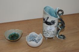 Three pieces of modern studio pottery.