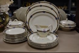 Three Art Deco Burleigh ware graduated platters, a collection of plates, two tureens and a milk