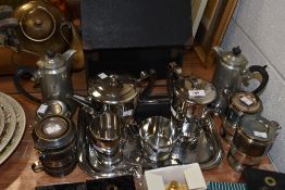 A selection of stainless steel tableware,including tea and coffee pots, milk jug, sugar basin etc,