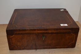 A late 19th/ early 20th century mahogany writing box, having two internal compartments and drawer,