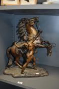 A 20th century patinated brass Marley horse study, base plinth marked Collstou.