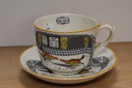 An Adams 'Old English Sports' pint cup and saucer, having cock fighting scene.