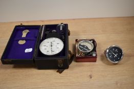 A vintage Gauge meter tacometer, an Overbeck's Rejuvenator gauge and similar.