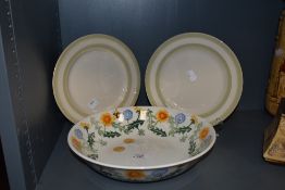 A large Emma Bridgwater sample bowl, having dandelion pattern and two Cornish sage green breakfast