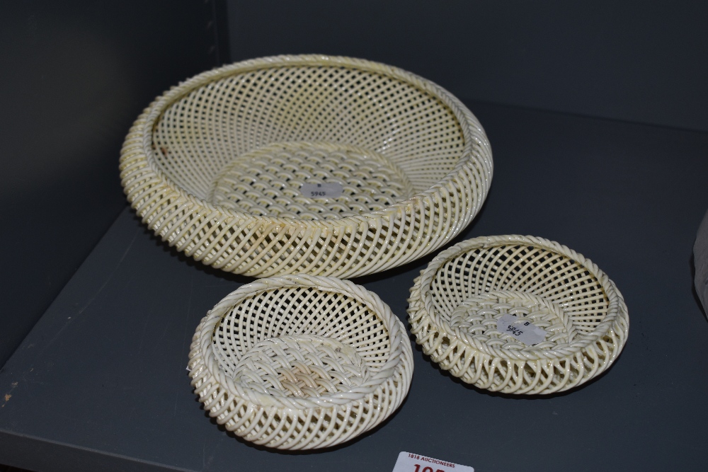 Three Crown Staffordshire basket weave ceramic bowls.