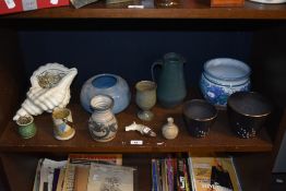 A mixed lot of ceramics, including studio pottery vases, jug and goblet, two hand painted