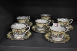Six circa 1940s Royal Worcester 'Chalons' cups and saucers, having cream ground with floral patterns