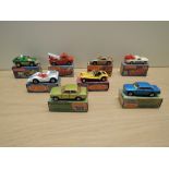 Eight Matchbox Series Superfast Lesney 1976-1982 diecasts, K & L Boxes, No 55 Ford Cortina, green,