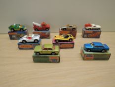 Eight Matchbox Series Superfast Lesney 1976-1982 diecasts, K & L Boxes, No 55 Ford Cortina, green,