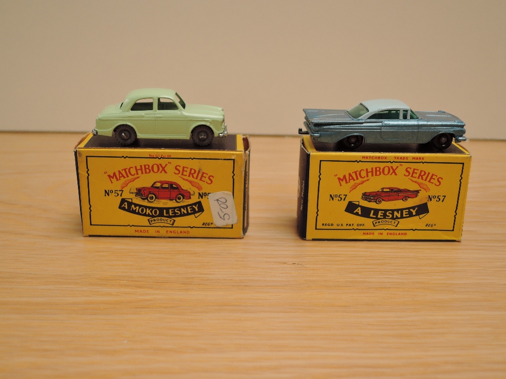 Two Matchbox Series Moko Lesney 1954-1960 diecasts, No 57 Wolseley 1500, light green and No 57