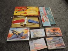 Five plastic Kits, 1:72 scale Matchbox Walrus MK-1 and Swordfish, Italeri Rafale M, Keil Kraft