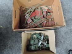 A box of vintage Meccano and a smaller box of Dinky and similar Military Vehicles and Accessories
