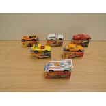 Six Matchbox Series Superfast Lesney 1970-1974 diecasts, H & I Boxes, No 55 Mercury Police Car, No