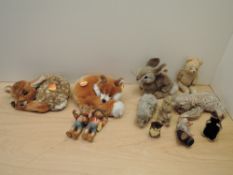 Eight modern Steiff Animals, Loril baby Fawn, Xorry baby Fox, Dormili Bunny, Possy Squirrel, Owl,