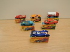 Six Matchbox Series Superfast Lesney 1970-1974 diecasts, H & I Boxes, No 59 Mercury Fire Chief, No