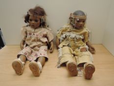 Two Annette Himstedt Puppen Kinder vinyl soft body Dolls, Takuma Cheyenne American Indian Baby Boy