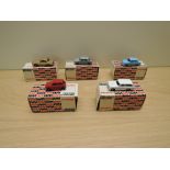 Five Western Models MiniKits diecasts, M1 Mini Clubman, M2 Herald Estate, M3 Austin 1100, M4 105E