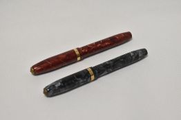 Two Conway Stewart 84 lever fill fountain pens one in rose with gold veining the other in grey