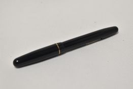 A Mabie Todd Swan 3120 lever fill fountain pen in dark blue with single narrow band to the cap