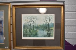 After Helen Bradley (British 1900-1979) coloured print, riverscape, signed in pencil to margin along