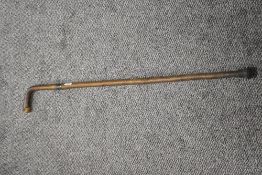 A walking stick of rustic form with Hallmarked collar