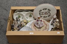 A Wood & Sons Christmas Noel pattern cake platter and a similar sandwich plate, a retired Lladro