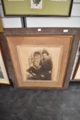A large oak framed sepia photograph Two Sailors