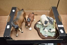A Border Fine Arts sheep with lambs, a Beswick pottery horse and similar.