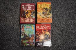 Terry Pratchett. Four titles from the Discworld series: Wyrd Sisters (1988, 1st, signed); Carpe