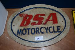 A reproduction BSA motorcycles plaque.