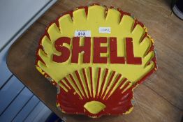 A vintage 1950s cast metal Shell cabinet sign with lugs to back.