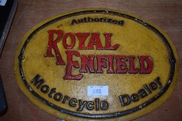 A reproduction Royal Enfield plaque.