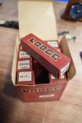 A box of eleven vintage Lodge spark plugs, H14S.