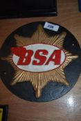 A reproduction BSA plaque.
