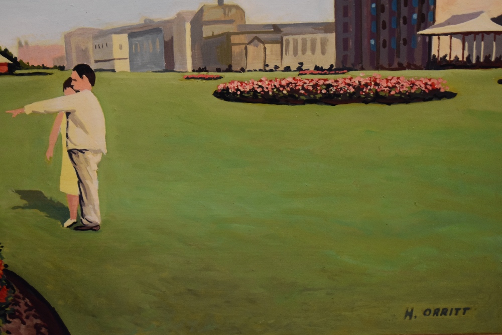 Herbert Orritt (1933-2007), acrylic, A town park with colourful flowers, possibly Morecambe, - Image 3 of 4