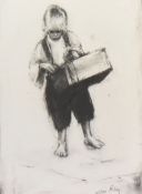 Riley (20th Century), monochrome print, A street seller boy, signed in print to the lower right,