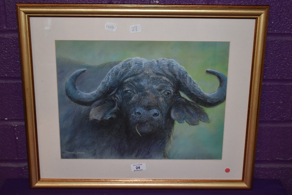 Dennis Oakes (20th Century, British), a pastel, 'Buffalo', signed to the lower left, framed, - Image 2 of 4