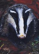 D.R. Blyth (20th Century), oil on board, A portrait of a badger, signed to the lower right,