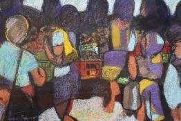 John Sutherst (b.1939, British), pastel, A crowd of people, signed and dated 1990 to the lower left,