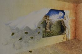 Tracy White (20th Century), a coloured print, 'The Window', a surrealist interpretation depicting
