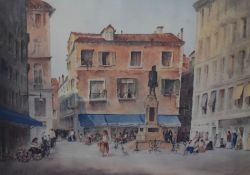 A.W. Brown (19th/20th Century), coloured print, A Venetian piazza scene, signed in pencil to the