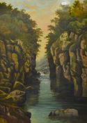 J.T. Parry (19th Century, British), oil on board, An idyllic rocky gorge, possibly Wales, signed,