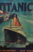 Two framed Titanic White Star Line travel posters, framed, mounted, and under glass (one needing