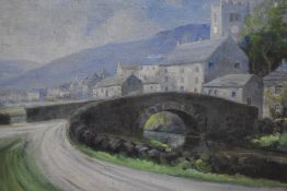 Allan Bracewell Laycock (1928-2020), an acrylic on canvas, The village of Burnsall, Yorkshire,
