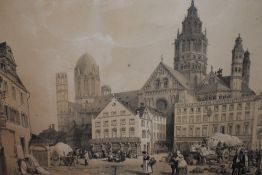19th Century German School, monochrome engraving, 'Mainz Cathedral, Germany', framed, mounted, and