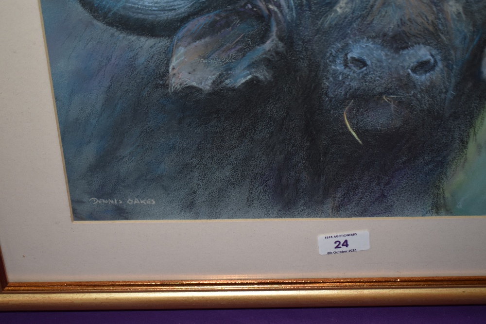 Dennis Oakes (20th Century, British), a pastel, 'Buffalo', signed to the lower left, framed, - Image 3 of 4