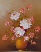 Robert Cox (1934-2001), oil on canvas, A still life depicting a vase of roses, signed to the lower
